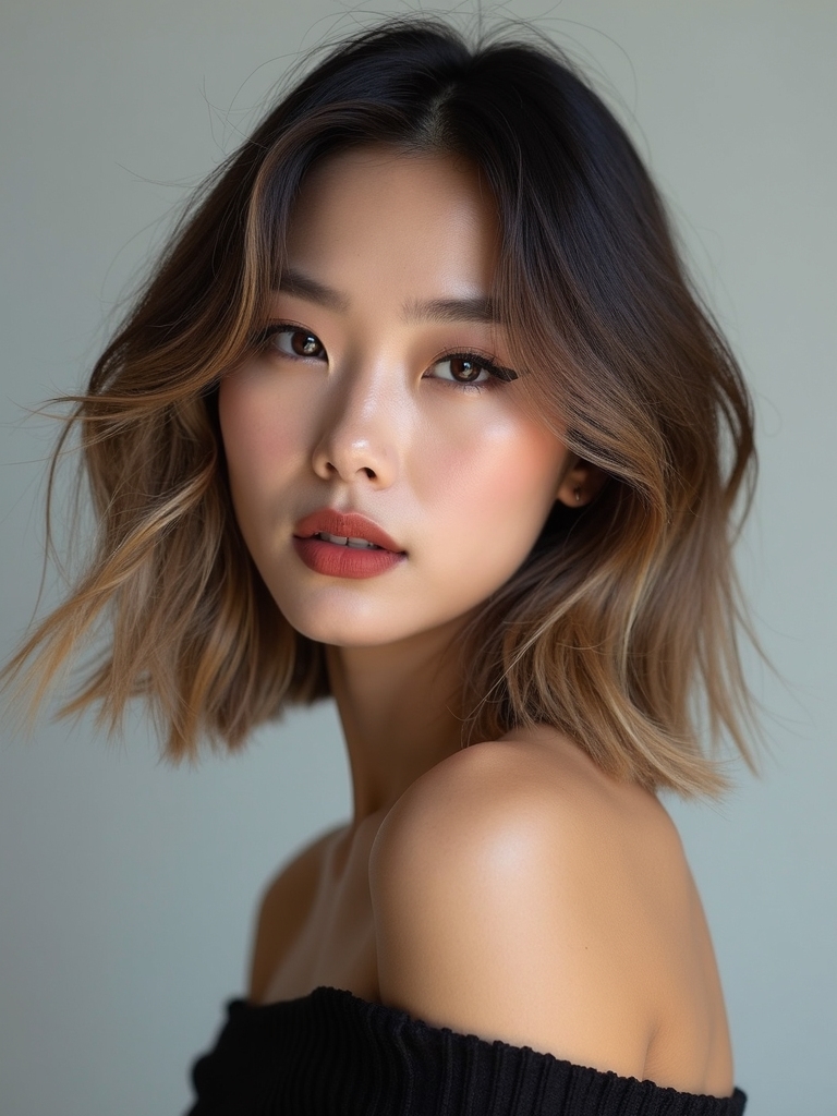 layered collarbone length textured lob