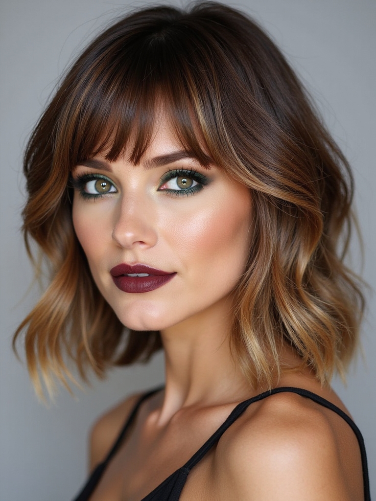 layered lob with bangs