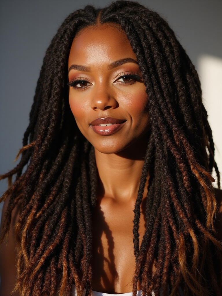 Long flowing locs with layered movement