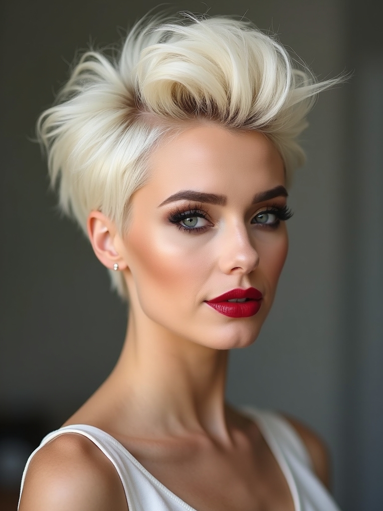 A blonde pixie with voluminous crown lift