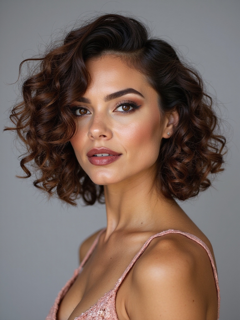 A layered curly bob with airy movement on natural hair
