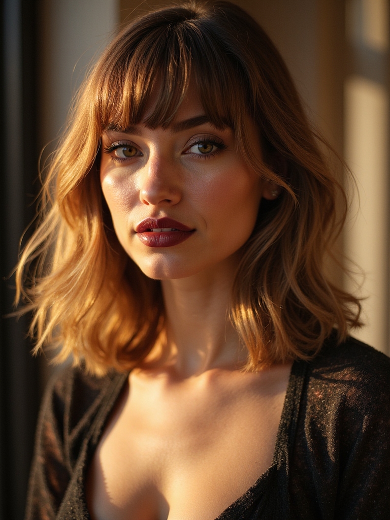 Air-dry curtain bangs medium