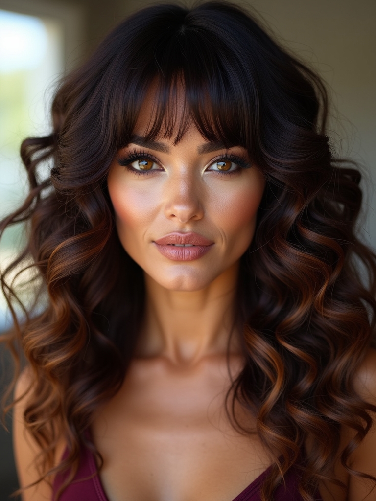 long curly bangs blending layers