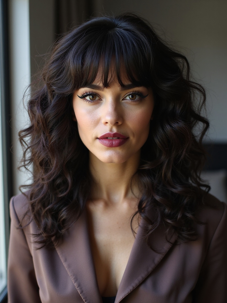 long defined curly bangs