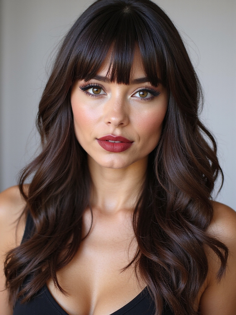 Long face-framing layered bangs