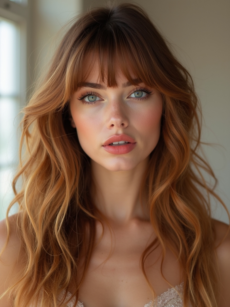 long hair chic bangs