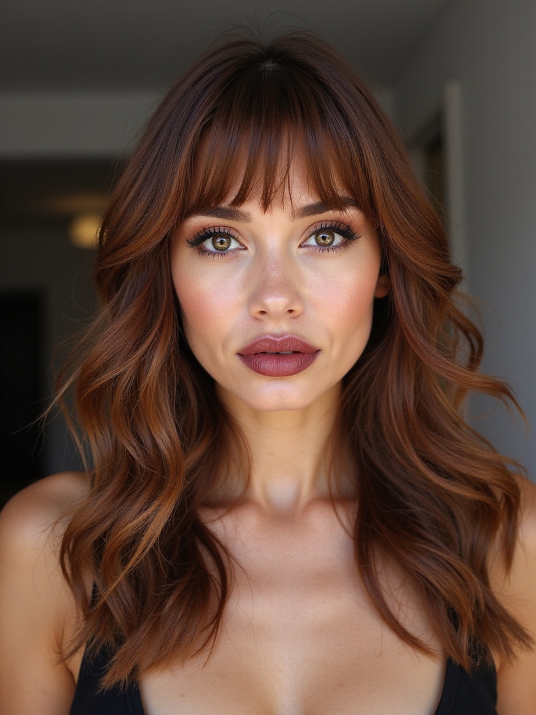 Long face-framing layers with soft brow-grazing bangs