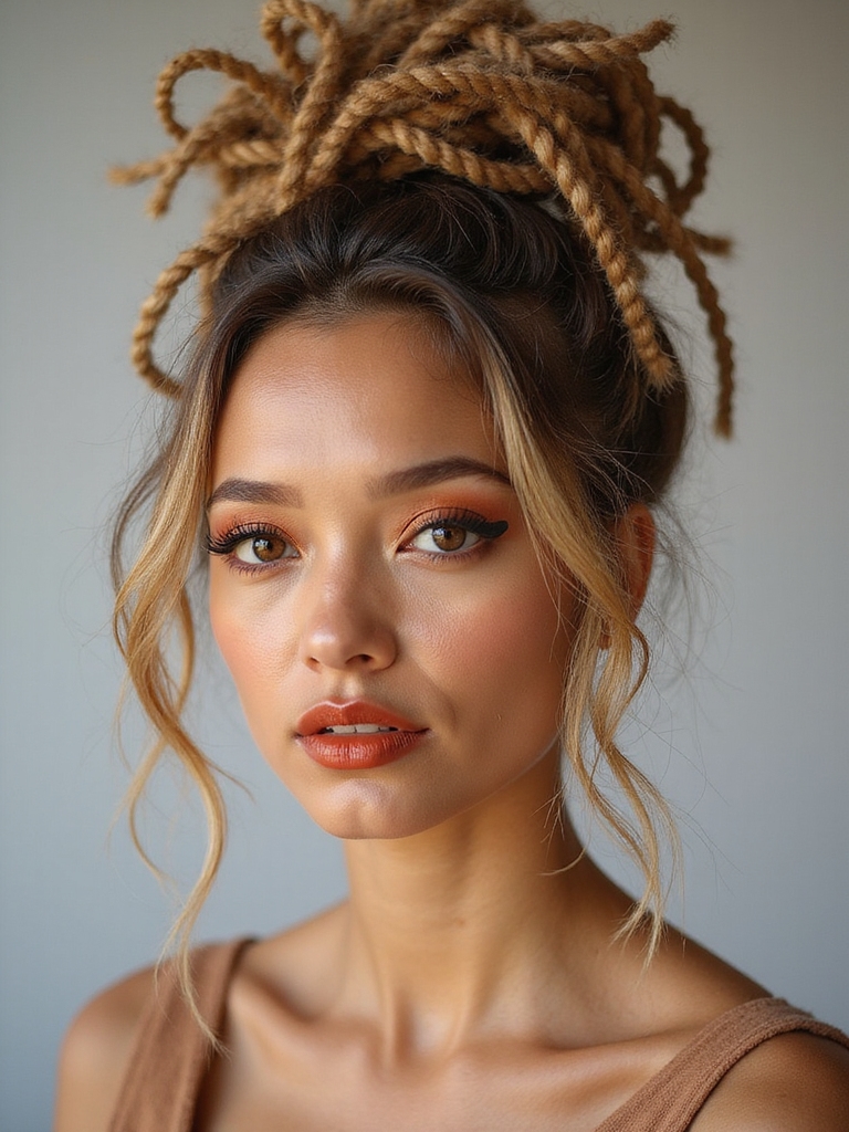 messy high bun with tendrils