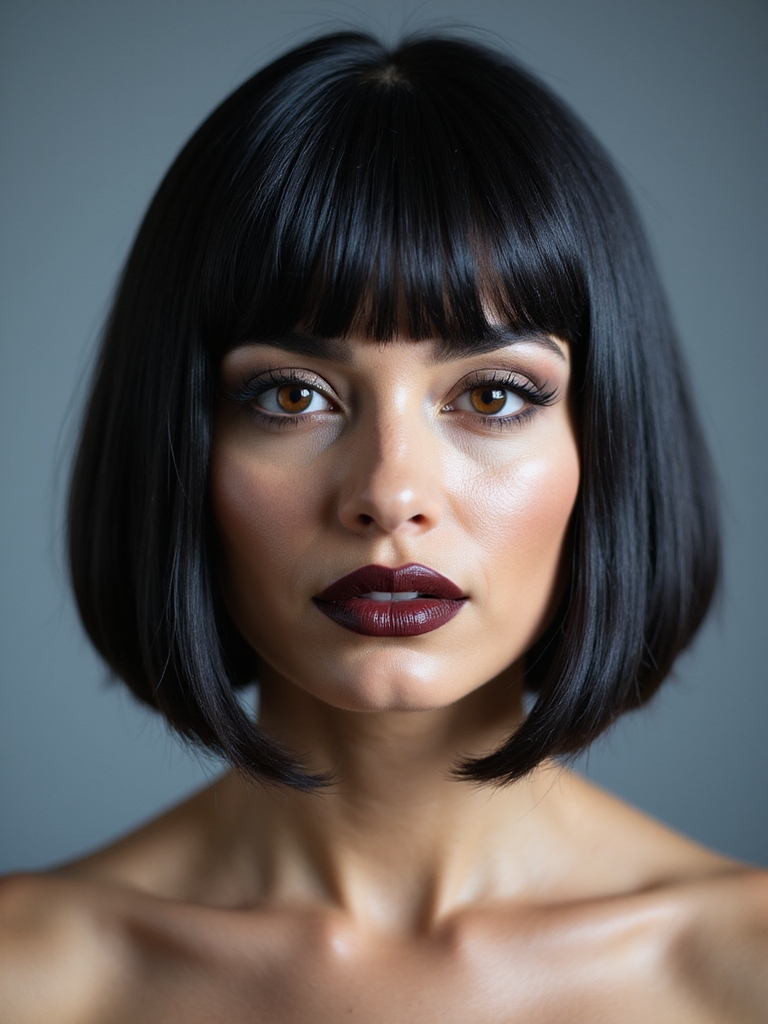 micro bangs a line bob