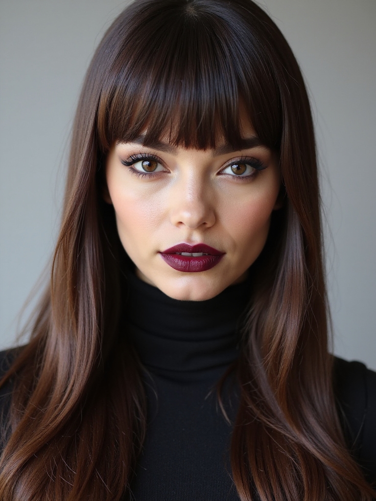 A micro fringe paired with extra-long hair lengths