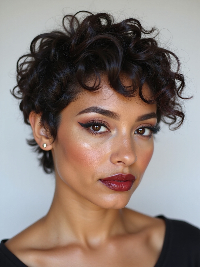 micro layered textured curly pixie