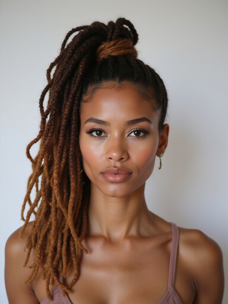 mid height wrapped loc ponytail