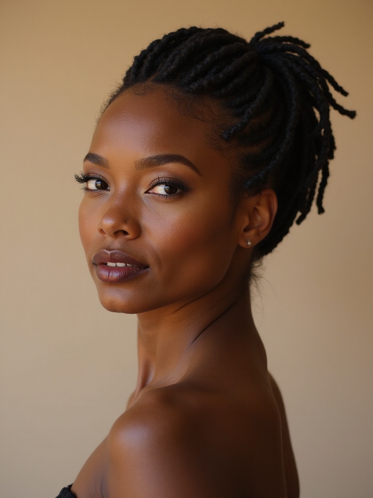 A minimalist low loc knot with a clean sharp parting