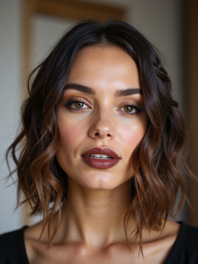 A bob with mixed-width braids for dimensional texture