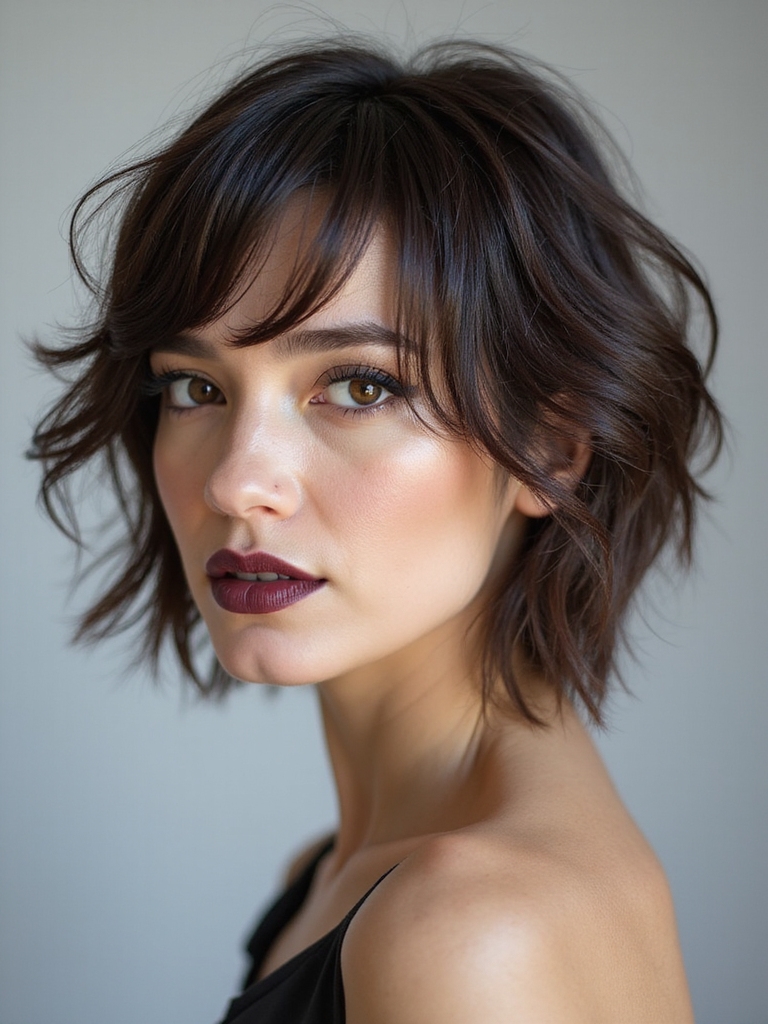 A modern wolf-inspired short-shoulder cut