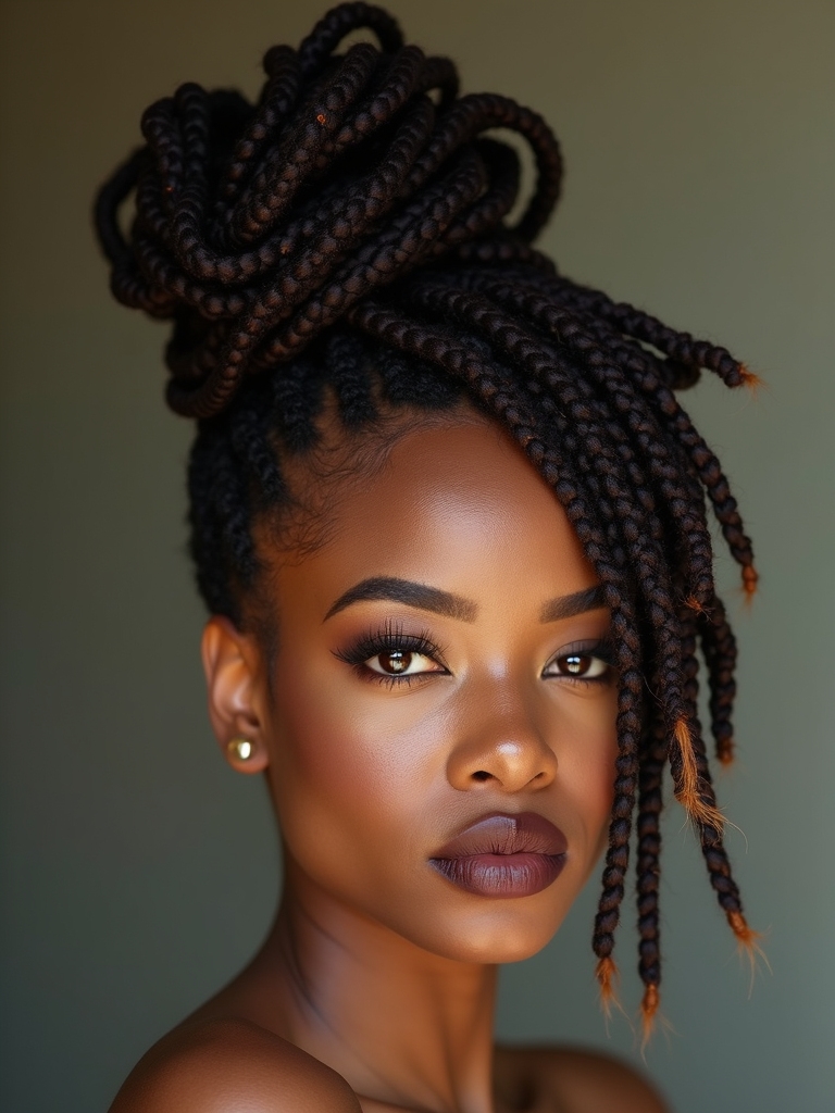 An asymmetrical loc top knot set off-center