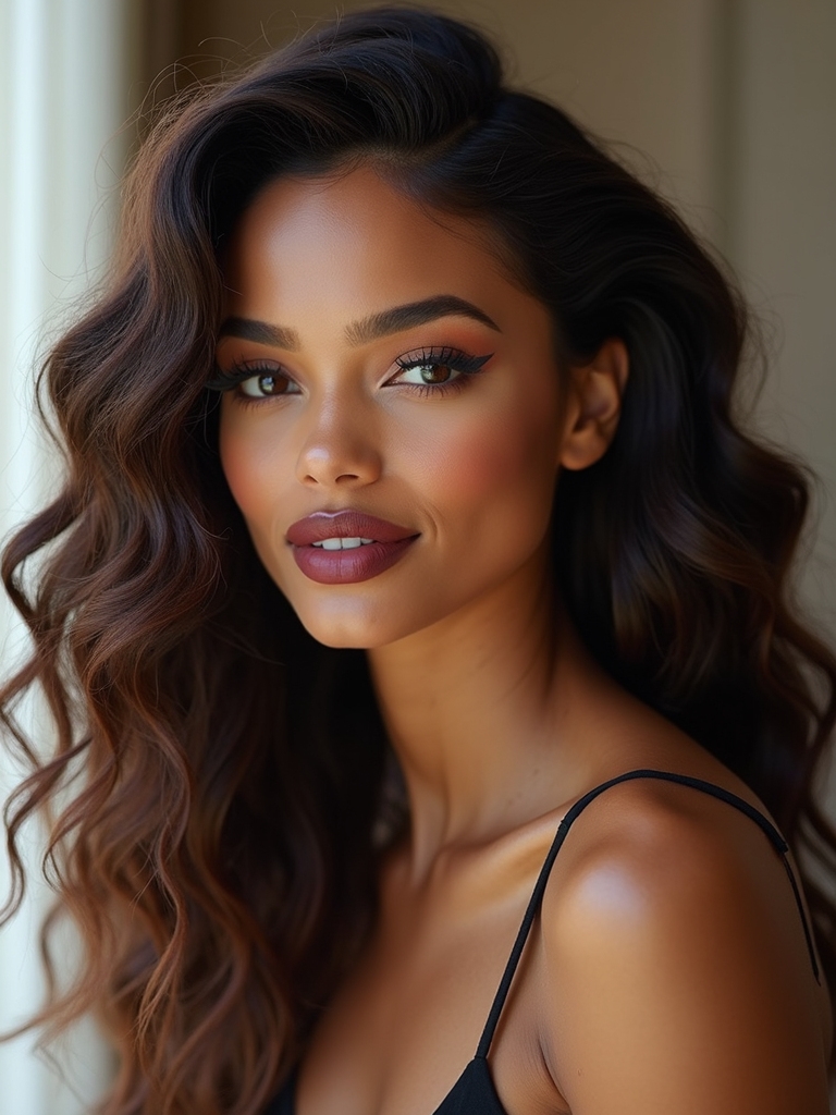 side-swept loc waves for a Black bride styled with old Hollywood drama and deep part