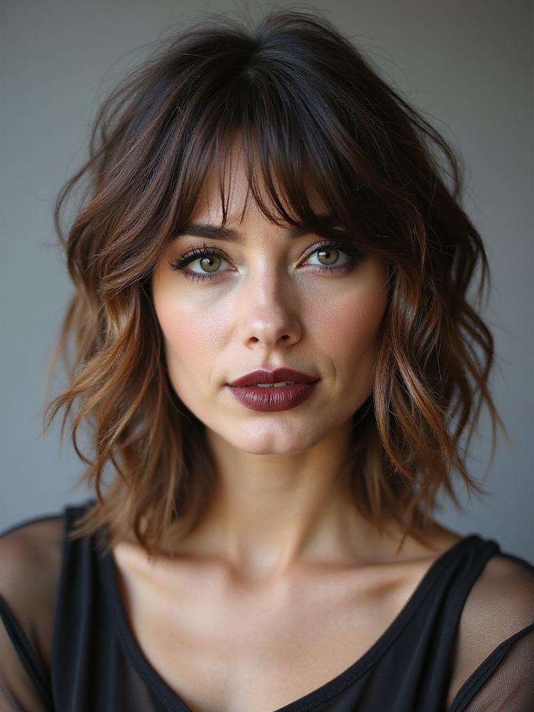 Heatless waves set into a wolf cut overnight