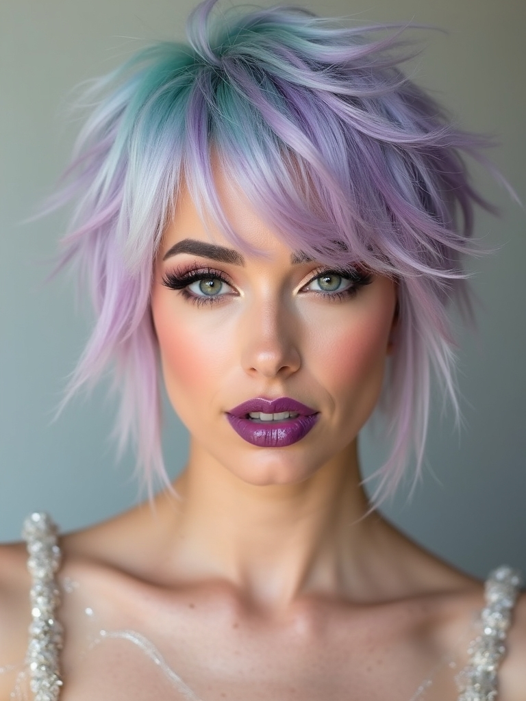 pastel dyed choppy wolfcut