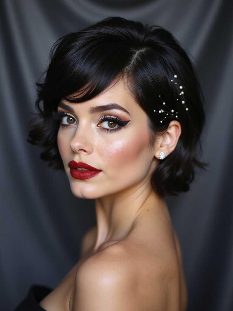 pearl adorned pixie haircut glamour