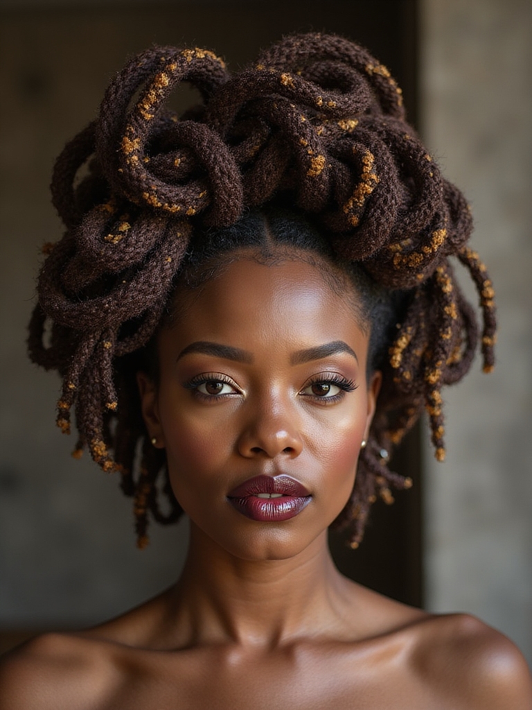Locs coiled into petals and sculptural updos