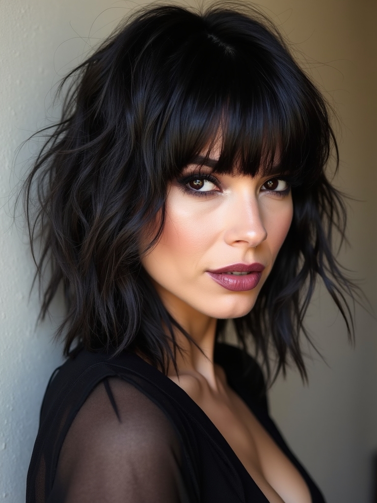 A piecey micro fringe on shaggy long layers