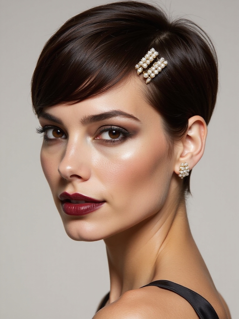 pixie hair accessorized styling