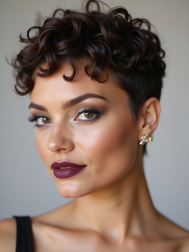 A curly pixie with defined ringlet detail
