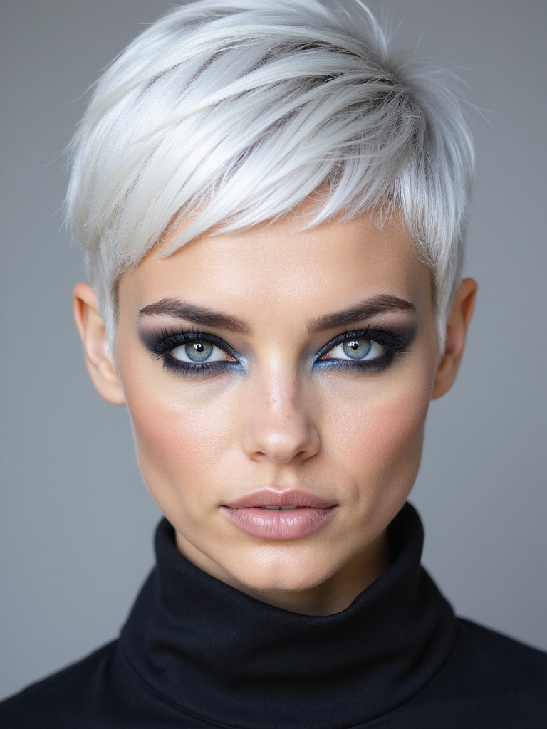 A platinum pixie with shadowed undercut sides