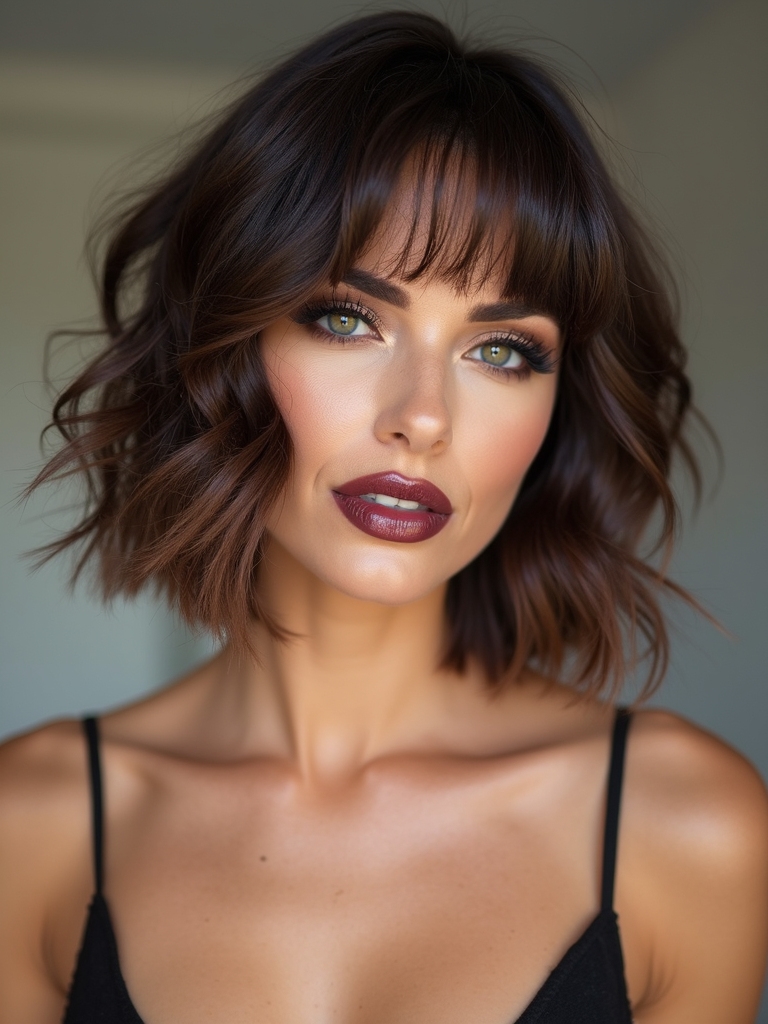 A textured choppy brown bob