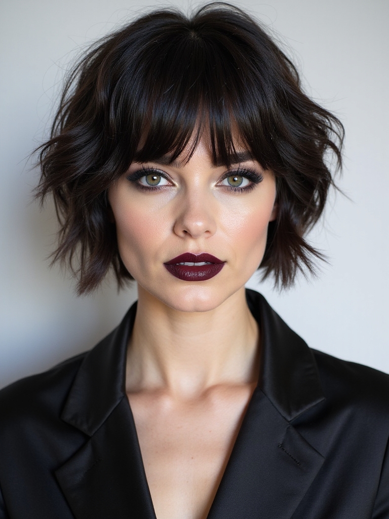 Razor-cut choppy bangs bob