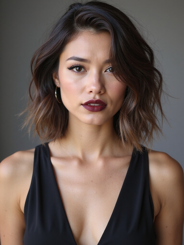 A razor-cut layered lob with feathered, tapered ends
