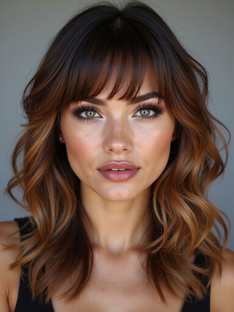 Shattered face-framing layers with flippy, flicked-out bangs