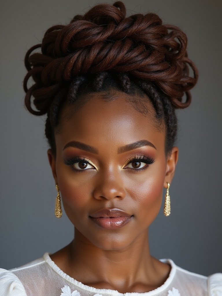 Sculpted loc crown updo