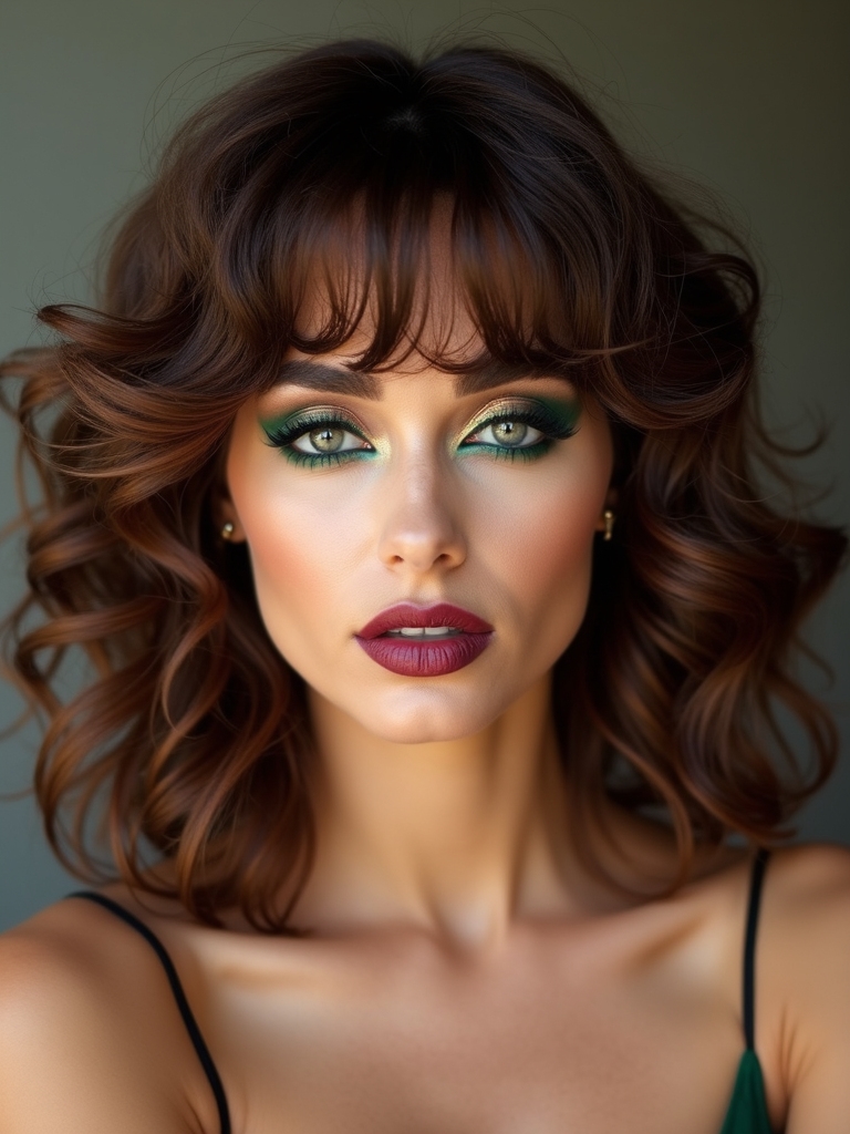 rounded curly bangs framing eyes