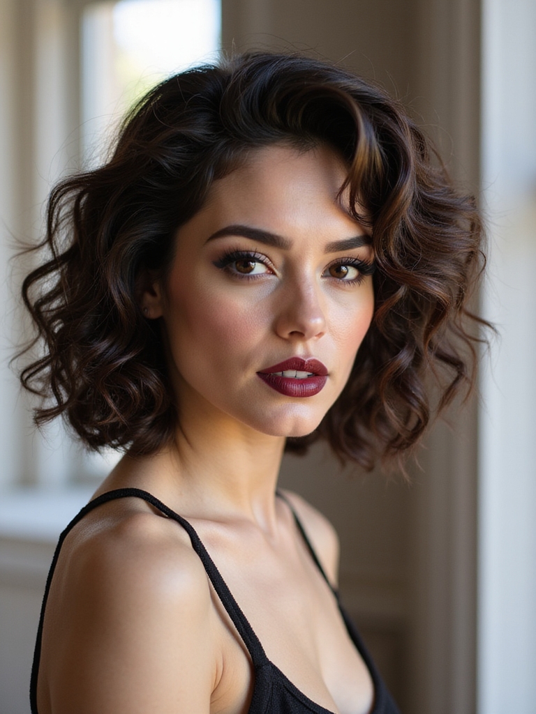 rounded layered curly shag