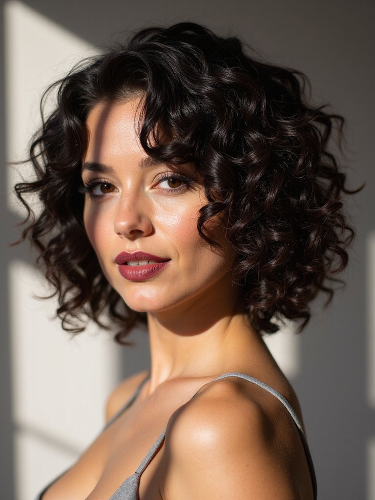 sculpted curly a line bob