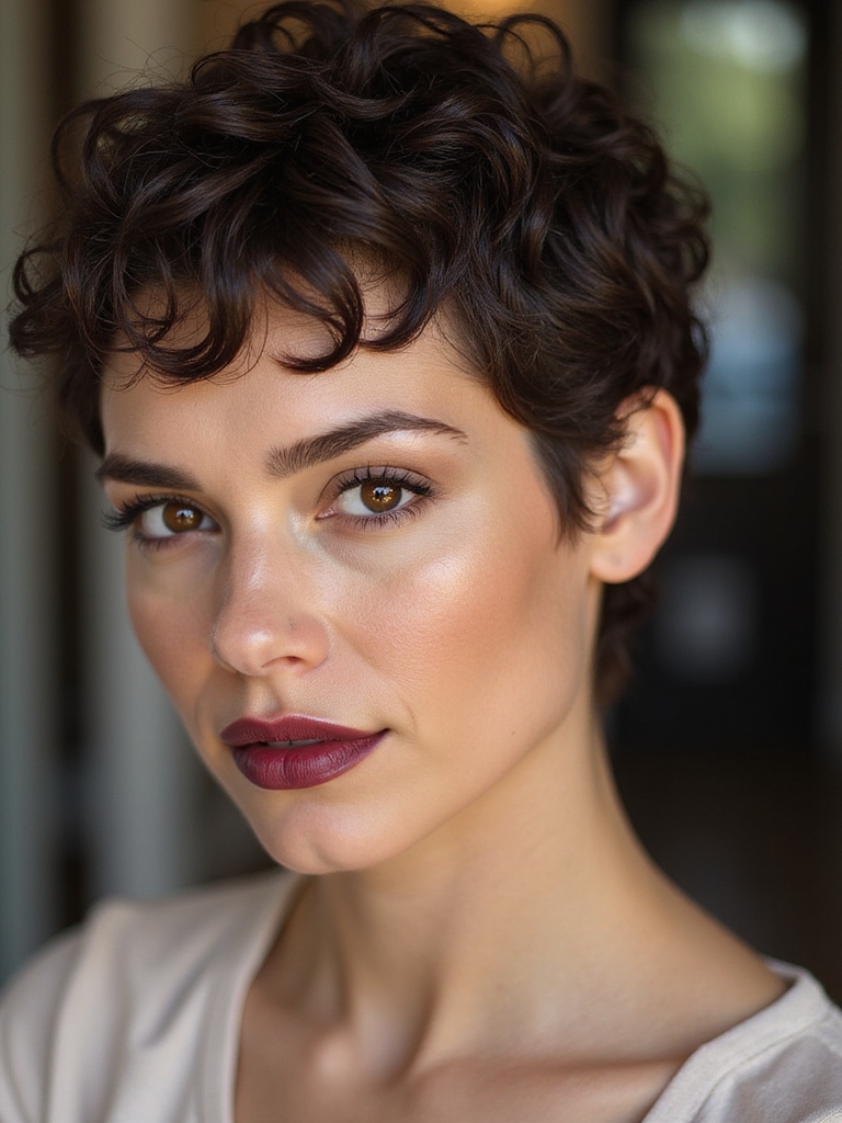Sculpted edge curly pixie