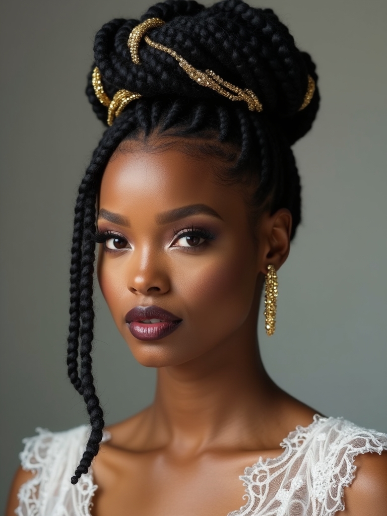 dreadlock topknot adorned with gold cuffs for a formal wedding