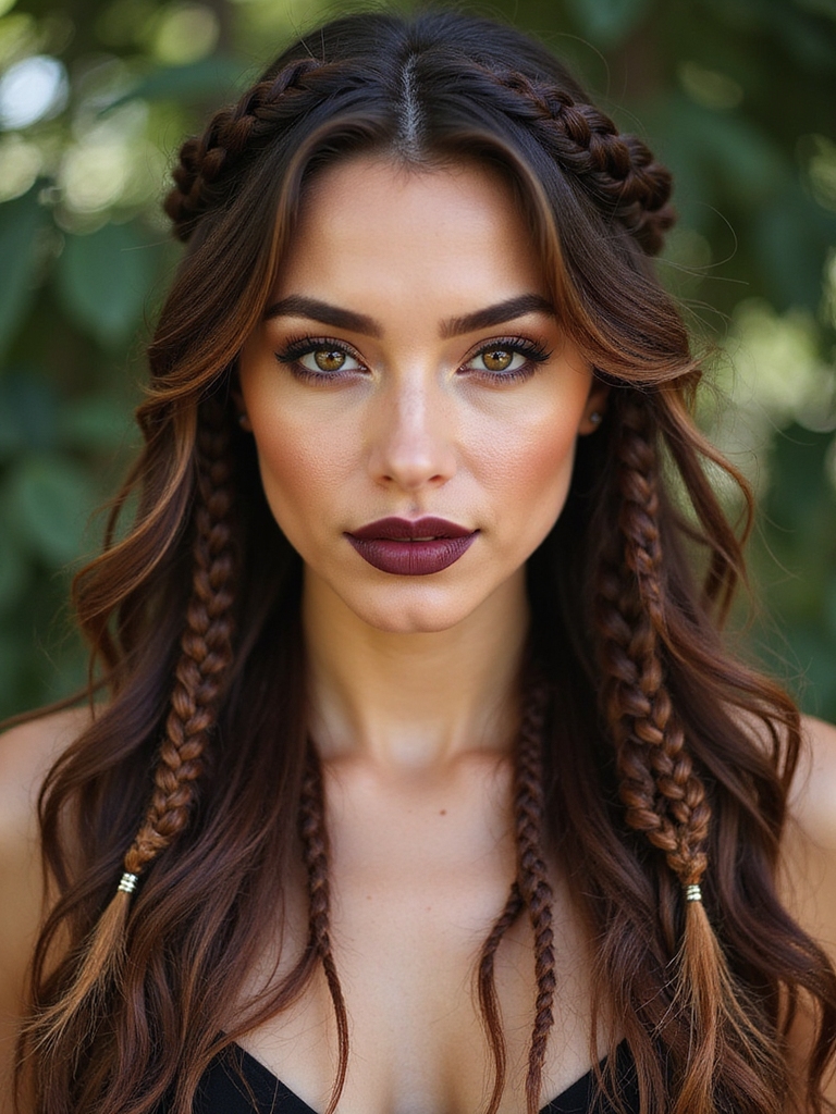 Goddess braids feathered
