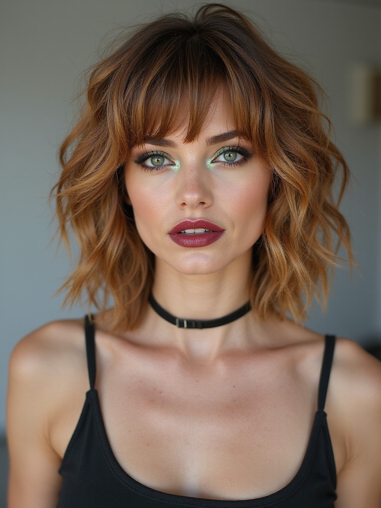 A shaggy medium cut or collarbone lob