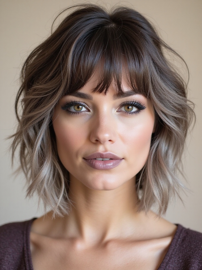 shaggy wolf with curtain bangs