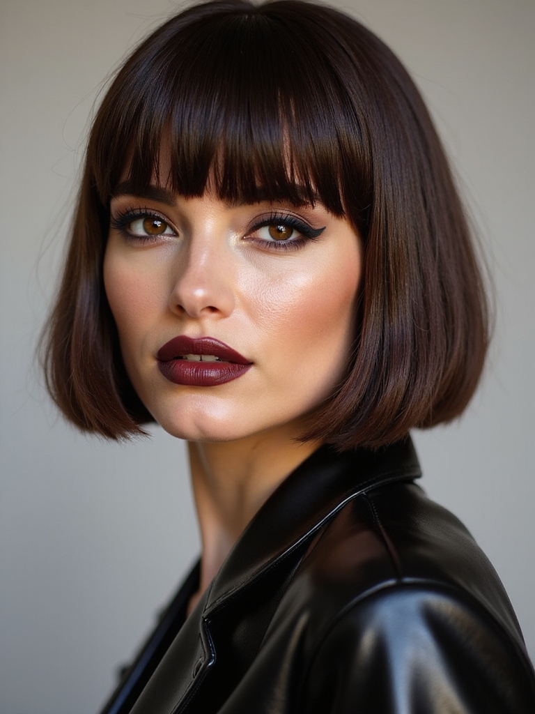 A blunt chocolate brown bob