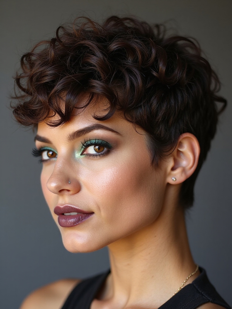 Micro bangs curly pixie
