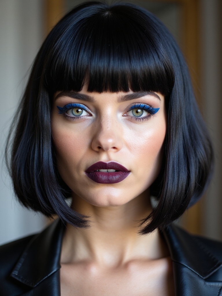 A box bob with blunt baby bangs