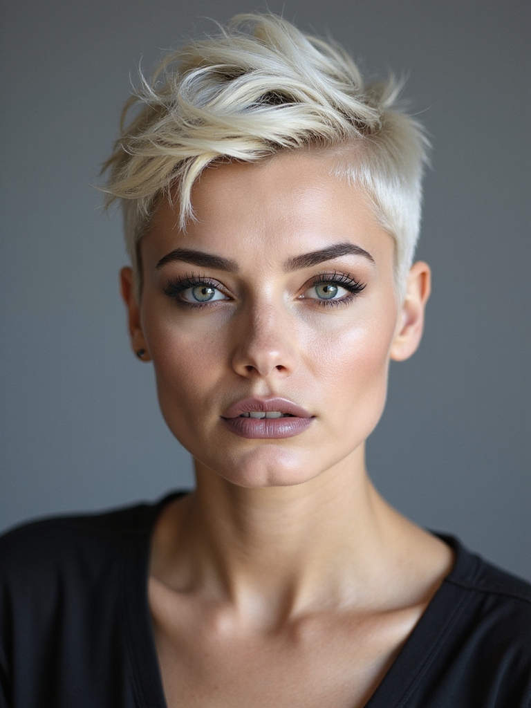 A blonde pixie with edgy shaved sides