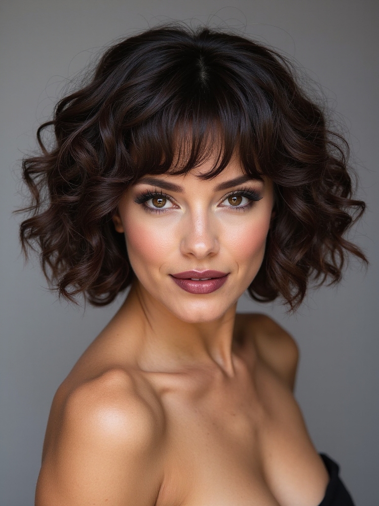Micro bangs curly bob