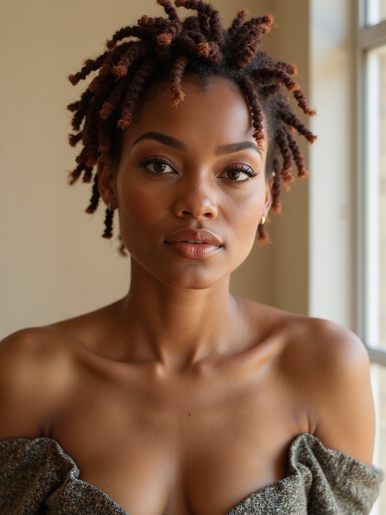Short starter locs styled with confidence