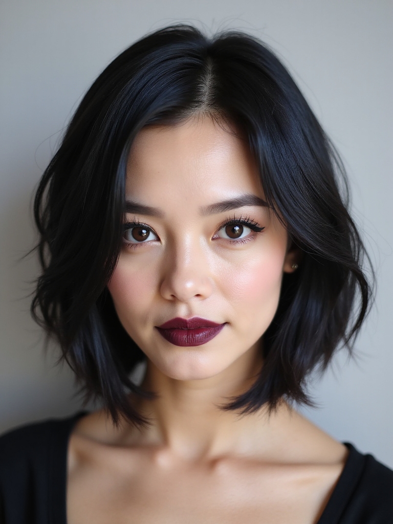 A shoulder-length bob styled to flatter a round face