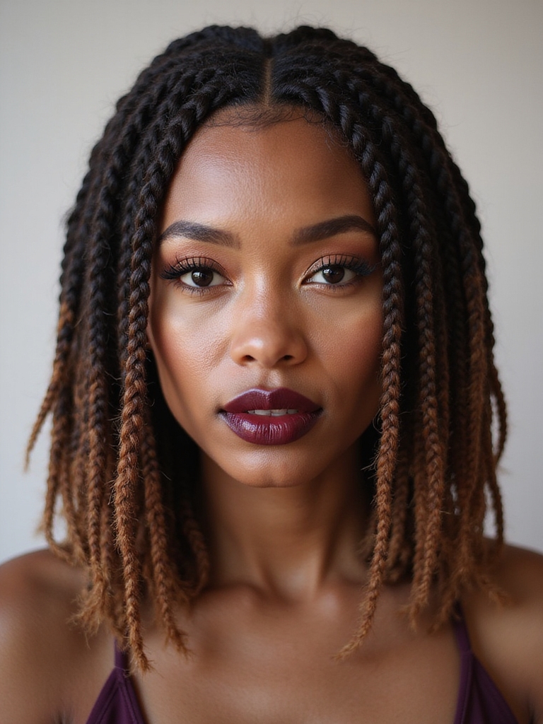 Loose box braids cut to a bob length